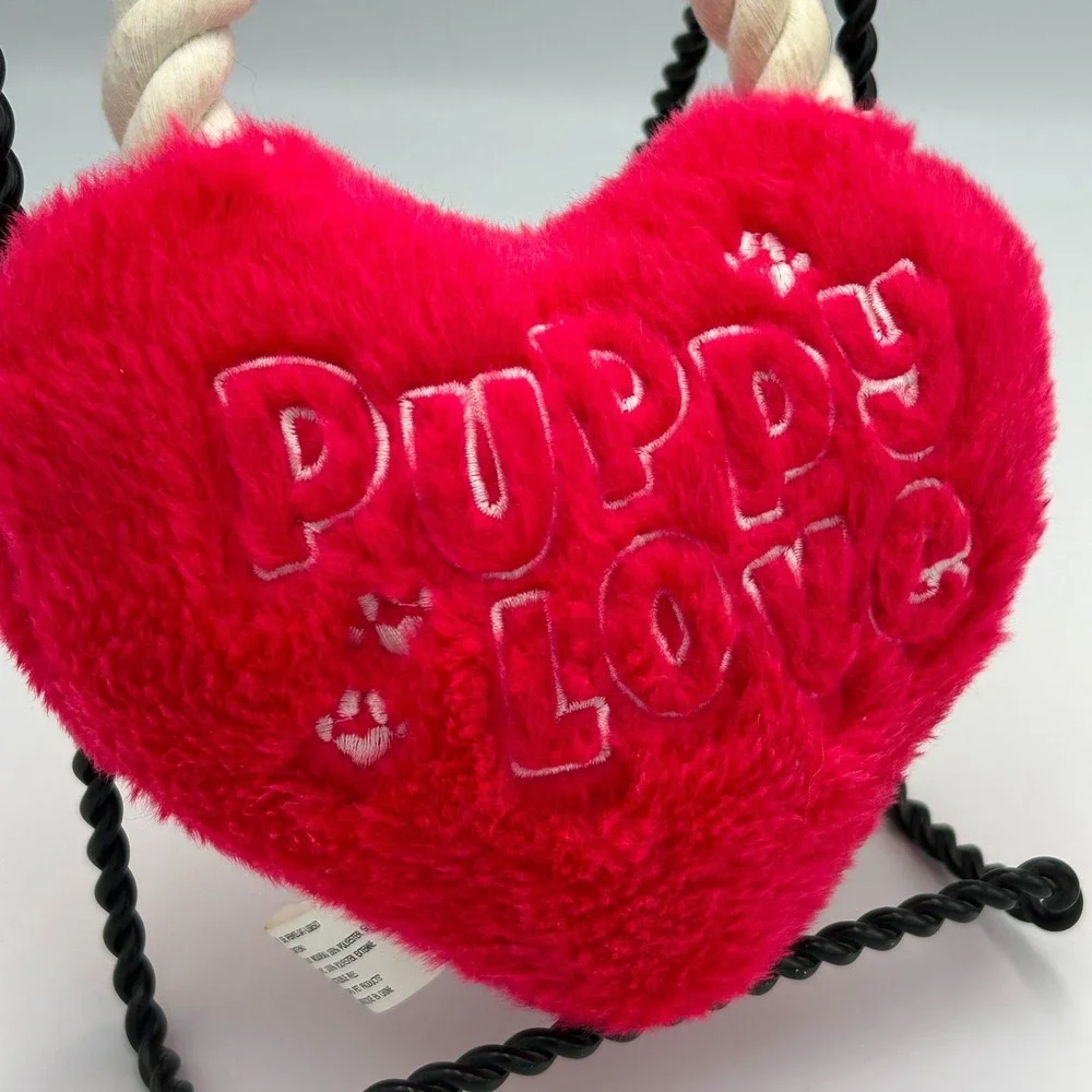 Zanies Valentine's Day Dog Toy Squeaks Puppy Love Heart with Rope Red Chew Plush
